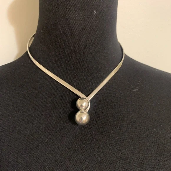 Vintage Silver Modernist Guatemala 900 Ball Sphere Collar Necklace ‘Guate 900